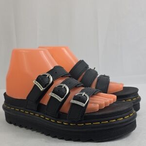 Dr. Martens Blaire Triple Straps Black Leather Women's Slides.